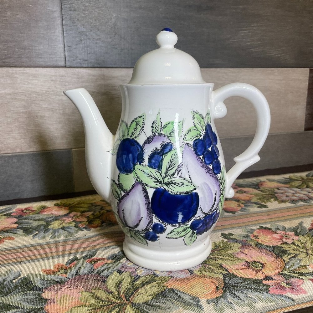 Vintage Italian Fruit Teapot Pottery Ceramic Italian Tea